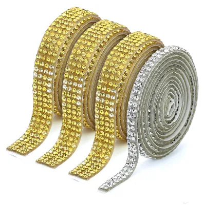 Selbstklebendes Strassband, 4 Rollen, Gold, 9 mm & 5 mm, DIY