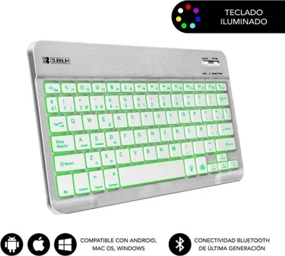 Image de Subblim Smart Backlit Wireless Bluetooth Compact Keyboard / Silver