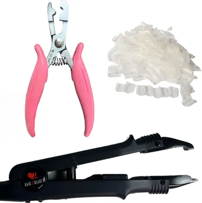 Produktbild von hair2heart Rebonding Set: Professionelles Haarverlängerungs-Kit mit Extensions Wärmezange, Keratin-Rebonds und Bonding Zange