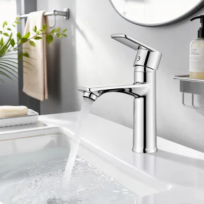 Produktbild von HOMELIVE Badezimmer Wasserhahn Einhebelmischer Waschtischarmatur Verchromt Waschtisch Mischbatterie mit Schlauch Waschbeckenarmatur Polieren Edelstahl