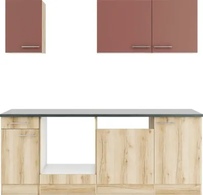 Produktbild von Optifit Küchenzeile ohne Geräte Bari407/Livorno290 210 cm rostrot wildeiche matt strukturiert zerlegt Variante reversibe