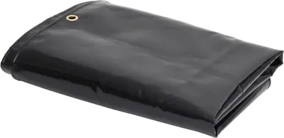 A folded black tarp is shown on a white background.