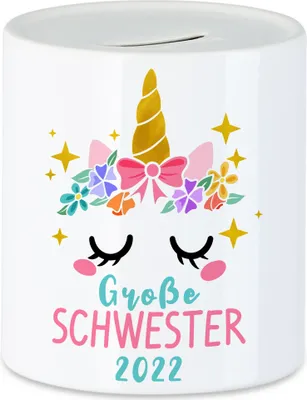 Produktbild von Große Schwester 2022 Spardose Einhorn Schwangerschaft Verkündung Geburt Big Sister Süßes Geschenk