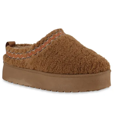 Produktbild von VAN HILL Damen Warm Gefütterte Pantoffeln Hausschuh Bequem Kunstfell Schuhe 840864, Farbe: Hellbraun, Größe: 38