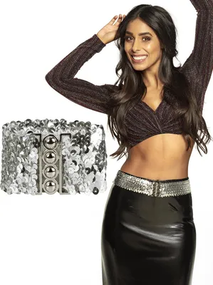 Produktbild von Pailletten-Gürtel Accessoire für Damen Fasching silber - Einheitsgröße