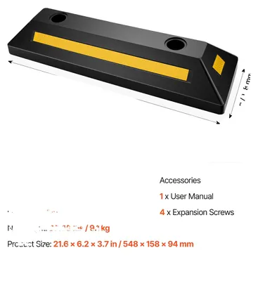 Productafbeelding van Parkeerblok, gemaakt van duurzaam materiaal, met reflecterende veiligheidsstrepen, 21.5x6.2x3.7inch