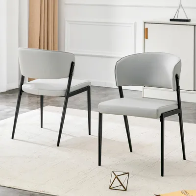 Productafbeelding van Set van 2 moderne eetkamerstoelen met metalen frame, beklede zitting en rugleuning – Stabiel, lichtgrijs