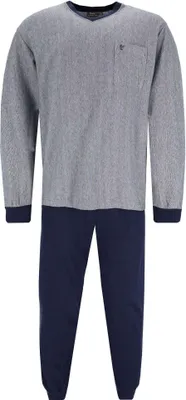 Produktbild von hajo Herren Schlafanzug Set - lang, Bündchen, V-Neck, Klima-Light, Baumwolle-Mix Blau 4XL