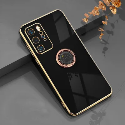 Silikonhülle mit Ringhalter für Huawei P40 Pro, TPU, schwarz
