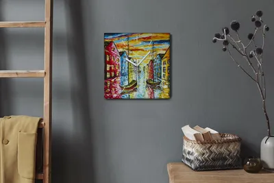 Produktbild von Coloray Hodiny Unikátní 30x30 cm  Tiché hodiny Pro obývací pokoj a kuchyň Nástěnné hodiny Plátno Bílé ručičky hodin - Domy