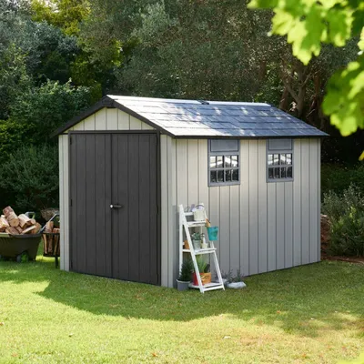 Immagine prodotto di Dmora Casetta da Giardino Dartmouth 350x230x242h cm Grigio, Resistente Agli Agenti Atmosferici Presenza Finestre