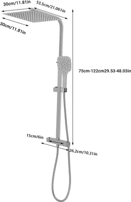Zdjęcie produktu dla System prysznicowy Zestaw prysznicowy Zestaw prysznicowy z termostatem Obracany o 360° Prysznic ręczny 3 rodzaje strumienia 30 * 30 cm Głowica prysznicowa Srebrny
