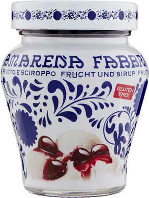 Produktbild von FABBRI 1905 - Amarena-Kirschen in Sirup | Entsteinte Kirschen aus Italien in Sirup eingelegt | Ideales Topping für Eis, Joghurt, Dessert und Cocktails. Inhalt: 230g