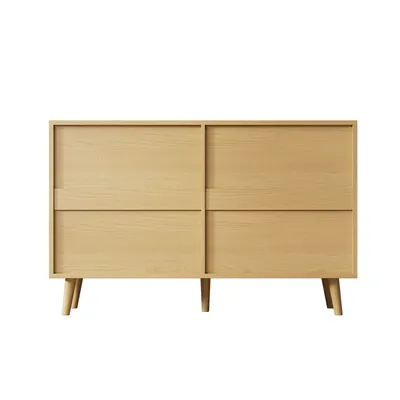 Produktbild von Merax Kommode Holzoptik mit 6 Schubladen, Sideboard Rattan geflecht, mit Massivholzbeinen und Metallgriffen, für Wohnzimmer, Schlafzimmer & Flur