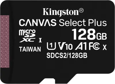 Obrázok produktu pre Kingston Technology Canvas Select Plus, 128 GB, MicroSDXC, Trieda 10, UHS-I, 100 MB/s, Class 1 (U1)
