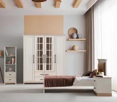 Productafbeelding van Witte meubels voor kinderkamers: designbed, opbergkast, boekenkast
