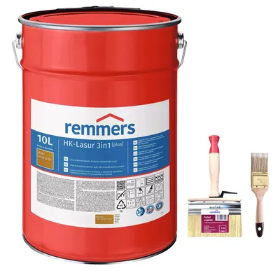 Produktbild von Bandloo HK-Lasur Plus 3in1 Eiche Hell 10 L + Pinsel – Komplettset zum Streichen