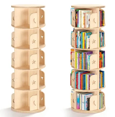 Immagine prodotto di Libreria girevole a 360 gradi con 20 scomparti, 5 livelli, in legno naturale