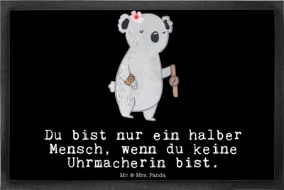 Produktbild von Mr. & Mrs. Panda Schmutzfangmatte Uhrmacherin Herz 40 x 60 cm - Schwarz - Geschenk, fußmatte, Schuhabstreifer, Fussmatte, Outdoor-Matte, Fußabstreifer, Schmutzmatte
