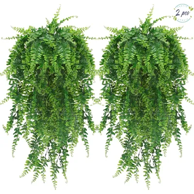 Künstliche Hängepflanze, 2 Stk., Farn, 80 cm, Grün, für Wanddeko