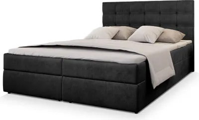 Produktbild von Masseno Boxspringbett GLOS M 160x200 cm Komplett-Set mit Bonell Matratze und Topper, Polsterbett mit Bettkästen -Schwarz, MONOLITH 95