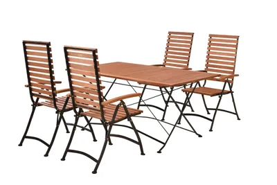 Produktbild von Merxx Gartenmöbelset Schlossgarten 5tlg., 4 Klappsessel, 1 Klapptisch 160 x 90 cm - Flachstahl/Eukalyptus