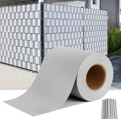 Obrázek produktu pro UISEBRT PVC stínící pásky stínící fólie neprůhledná stínící fólie dvojitý plot s upevňovacími klipy 35m x 19cm šedá