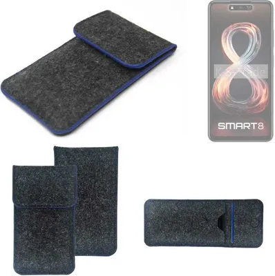 Produktbild von K-S-Trade Handy-Hülle Schutz-Hülle kompatibel mit Infinix Smart 8 Filztasche Pouch Tasche Case Sleeve Filzhülle dunkelgrau, blauer Rand