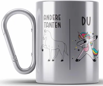 Produktbild von Trendation - Beste Tante Geschenk Edelstahl Tasse Karabiner mit Spruch Karabiner Edelstahl Tasse Karabiner Edelstahl für Tante (Silber)