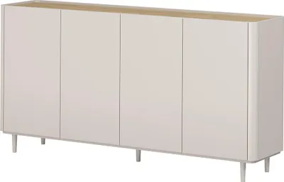 Produktbild von Wohnzimmer Sideboard mit 200 cm Breite in Beige mit Eiche, 4-türig, mit Holzfüßen - ELOY-141