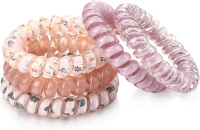 Produktbild von 5 Stück Spiral-Haargummis aus Kunststoff ohne Haarschäden, knickfreie Haargummis für Frauen und Pferdeschwänze, rosa