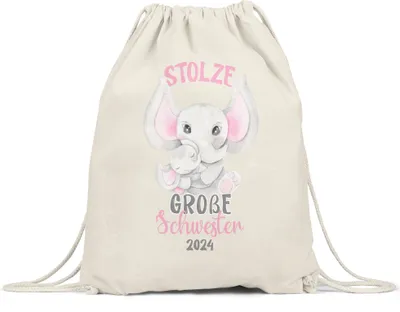 Produktbild von Stolze Große Schwester 2024 Turnbeutel Gymsack Elefanten Liebe Familie Schwestern Zusammenhalt Geschwister Geborgenheit