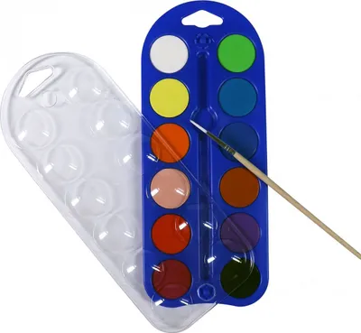 Produktbild von Schachtel mit 12 gouache-farbtabletten + Pinsel