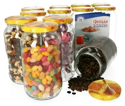 Produktbild von 12er Set Einmachglas 1062 ml Deckel Honigwabe Einkochgläser Vorratsglas Glasbehälter Aufbewahrung