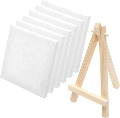 Productafbeelding van Famanu Mini-canvas set (10x10 cm) – 6 stuks + mini-schilderstel – Witte canvasdoeken voor acryl/olieverf & decoratie