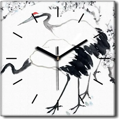 Produktbild von Coloray Uhr auf Leinwand 30x30 cm Wand Uhr Dekoration Wohnzimmer Segeltuch schwarze Hände -Japan-Vogeltier.