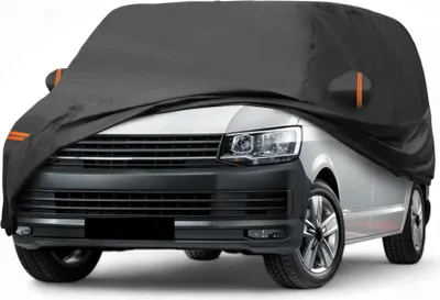 Produktbild von Autoabdeckung fš¹r VW Transporter T6 2015-2019 PEVA Spunlace Baumwolle Outdoor Voll Autoabdeckung Alle Wetter Wasserdicht Winddicht Schutz mit Passagiertš¹r Rei?verschluss Schwarz