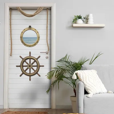 Produktbild von Türtapete selbstklebend | 200 x 90 cm Tür mit Bullauge, maritim | Tür Aufkleber Poster Türfolie | Einteilig | Wasserfest 3D Türaufkleber Klebefolie Wandtattoo