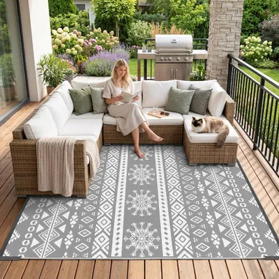 Imagen del producto de Alfombra para exteriores, resistente a la lluvia, de 120 x 180 cm, ideal para balcones y jardines