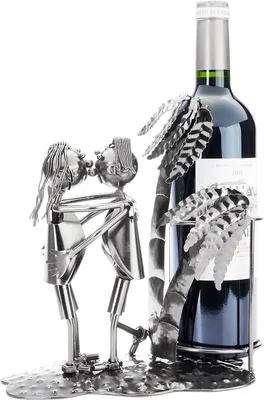 Immagine prodotto di Brubaker portabottiglie da vino amanti con palme - portabottiglie in metallo coppia in vacanza sulla spiaggia - 24 cm portabottiglie decorazione con biglietto d'auguri - regalo di vino per San Valentino