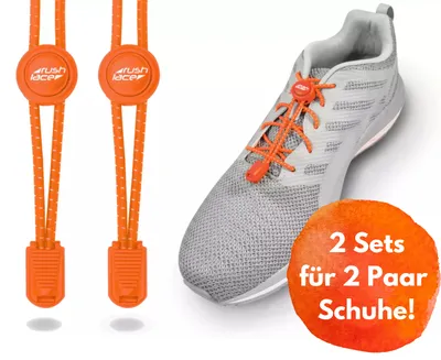 Produktbild von Elastische Schnürsenkel für 2 Paar Schuhe - Orange - 100 cm - Schnellschnürsystem/Schnellverschluss