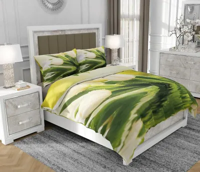 Immagine prodotto di Biancheria da letto 160x200 cm + 2x70x80 cm, set 3 pezzi, 100% cotone, cerniera, Tulipani, Verde - SOVIO | So.0044