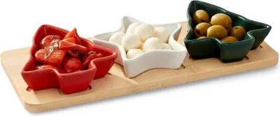 Produktbild von Porzellan-Snackschalen-Set mit Bambustablett, 4-teilig