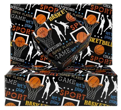 Productafbeelding van Inpakpapier Basketbalontwerp - 4 Vellen 50 x 70 cm - Sportthema Geschenkpapier - Verpakking voor Verjaardag - Cadeau voor Jongens - Sterke Visuele Impact