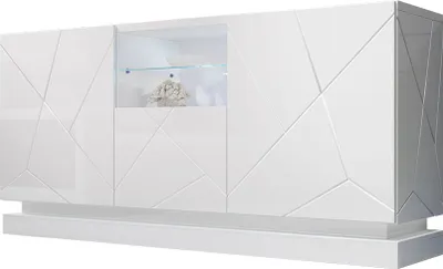 Produktbild von MIRJAN24 Türkommode Qiu 2D1K, Highboard mit 2 Drehtüren und Klappe, gedämpftem Schließsystem (Farbe: Weiß / Weiß Hochglanz, ohne Beleuchtung)