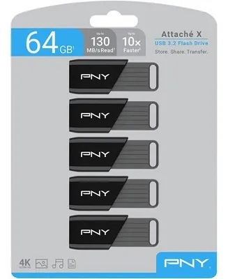 Image de Pack de 5 Clés USB 3.2 PNY Attaché X 64 Go Jusqu'à 130 Mo/s