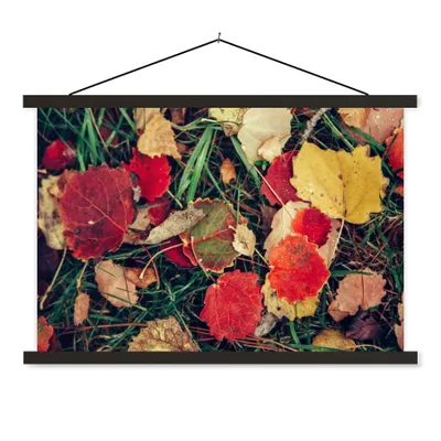Produktbild von MuchoWow® Textilposter Blätter - November - Herbst - Natur 90x60 cm mit schwarzem Rahmen - Aufhängungssatz