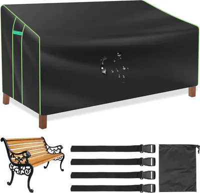 Image de Housse de protection pour banc de jardin, modèle 3 places, dimensions 201x110x64/80 cm, imperméable, en tissu Oxford, pour une utilisation en extérieur