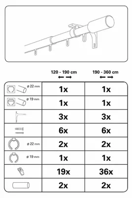 Produktbild von Gardinia Gardinenstangen Set Paros 1-Lauf Ø 22/19 mm aluminium 190-360