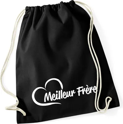 Produktbild von Huuraa Turnbeutel Meilleur Frère Cœur 12 Liter Black Baumwolle Rucksack Geschenkidee